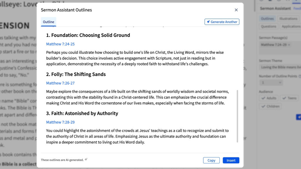 Logos Sermon Assistant AI outline 3 points